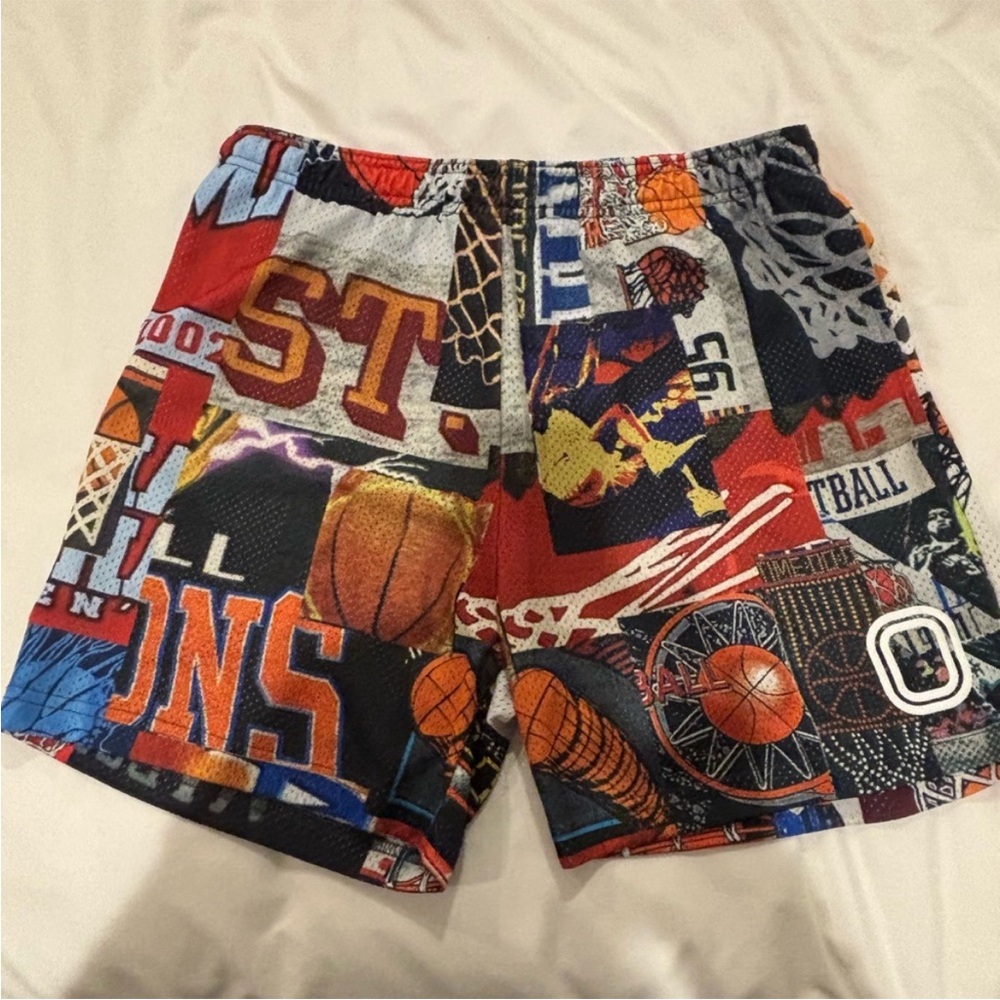 Red and Blue Athletic Patchwork Shorts